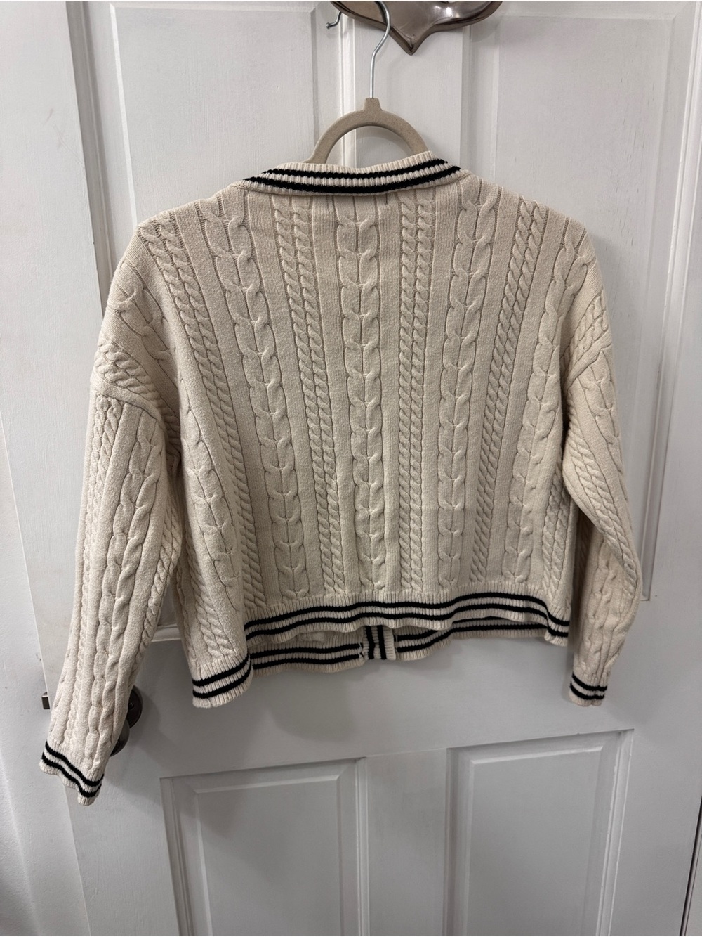 Cider Cream Cable Knit Cardigan with Black Trim - Picture 6 of 7